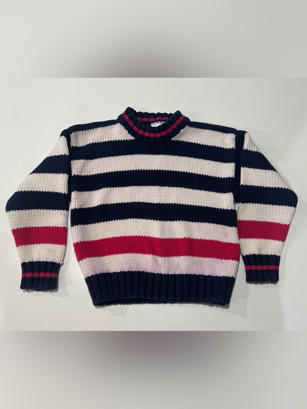 Vintage Striped Knit Sweater in Navy, Cream & Red